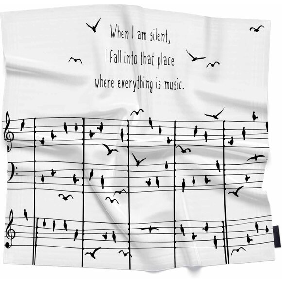 Women White Floral Pattern Head Scarf Silk Damask Luxury Bandana Soft for Girls